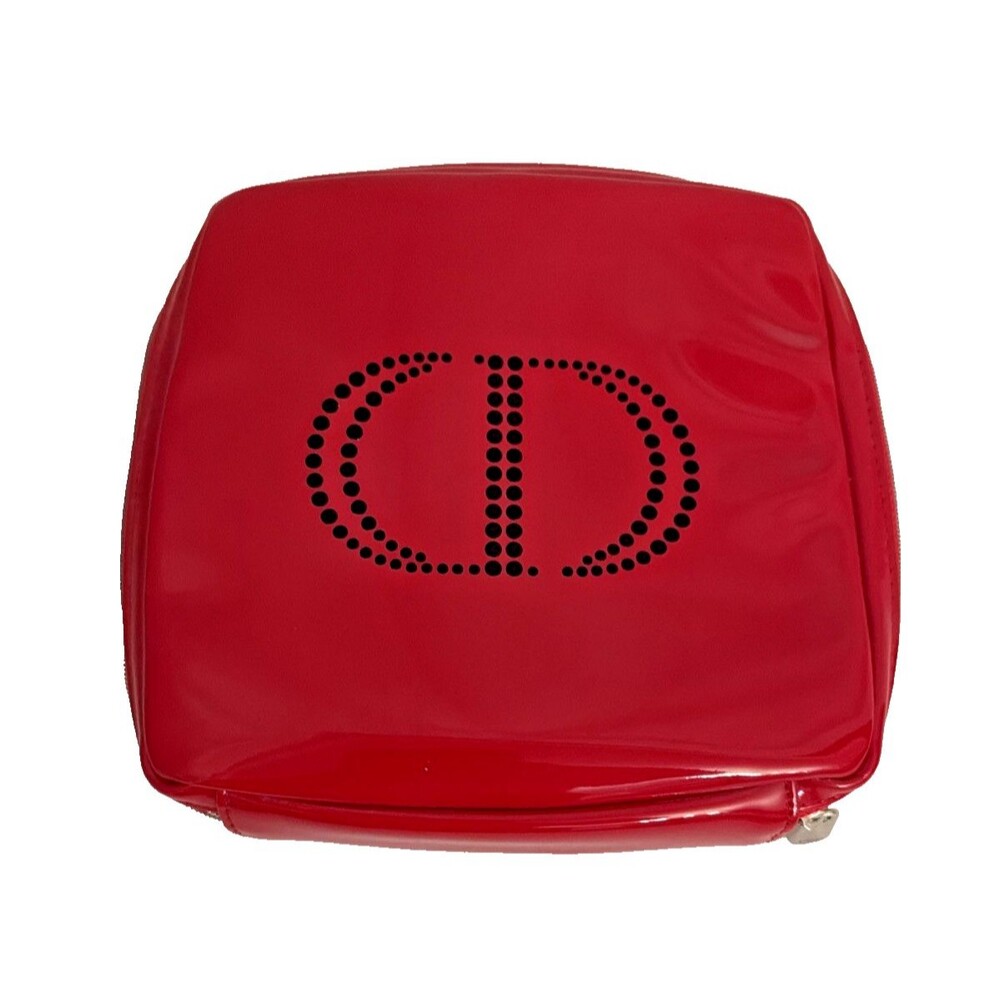 Christian Dior Parfums Red Patent CD Logo Cosmetic Bag Makeup Case Pouch Travel